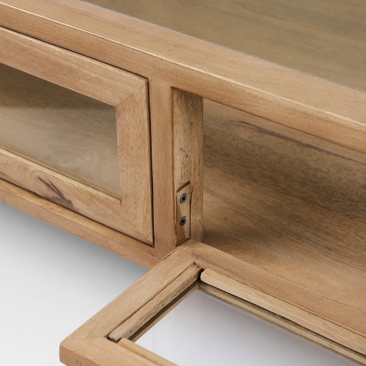 Arelius 42" Square Glass-Top Light Brown w/ Black Metal Base Display Coffee Table by Mercana at Eve Furniture