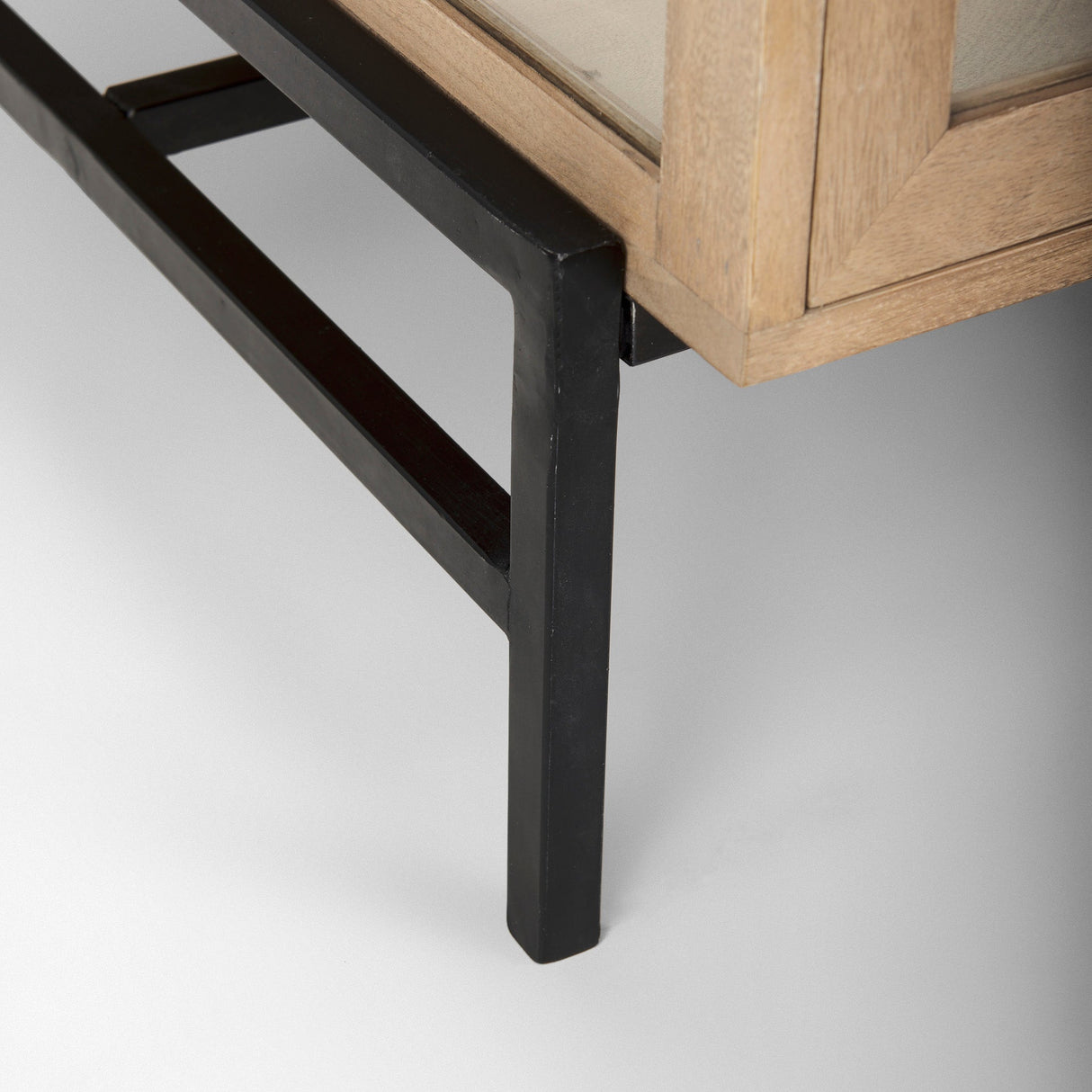Arelius 42"L Rectangular Light Brown Wood w/ Black Metal Base Display Coffee Table by Mercana at Eve Furniture