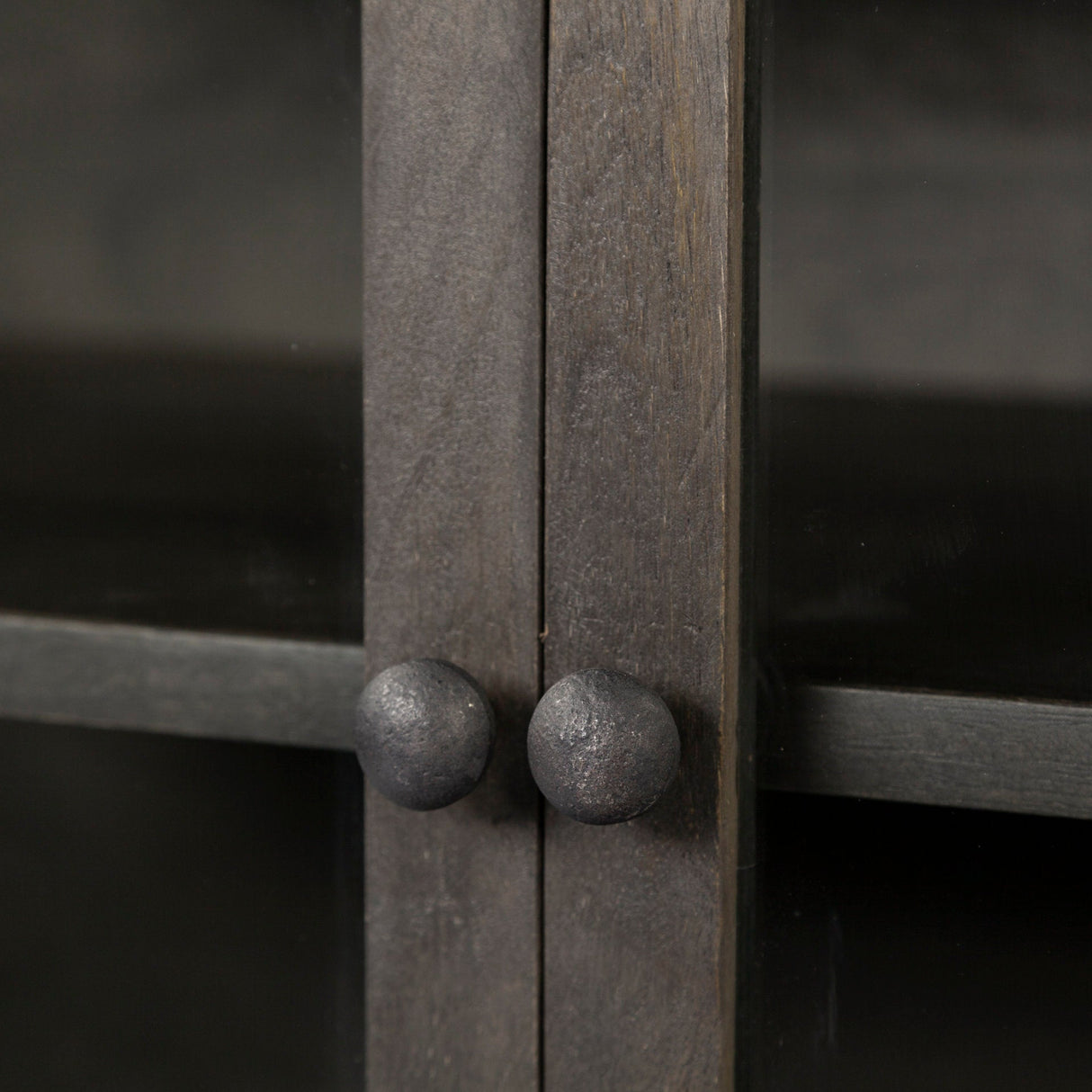 Arelius Black-Brown Wood, Black Metal Base w/ 4 Glass Cabinet Doors Sideboard by Mercana at Eve Furniture