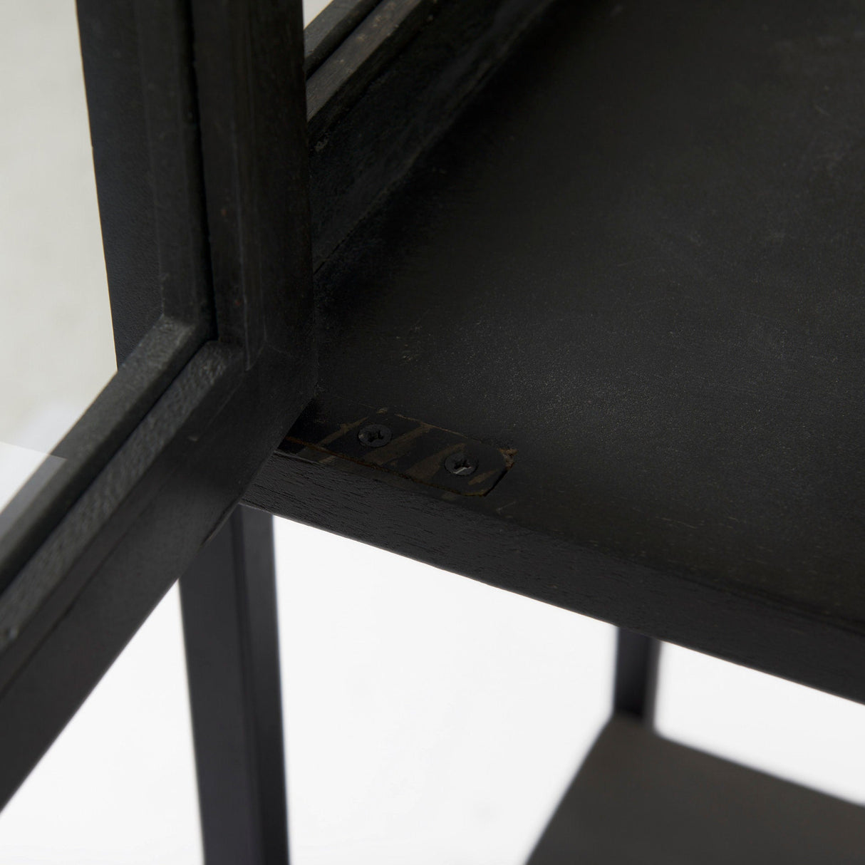 Arelius Black-Brown Wood W/ Black Metal Base Display Cabinet by Mercana at Eve Furniture