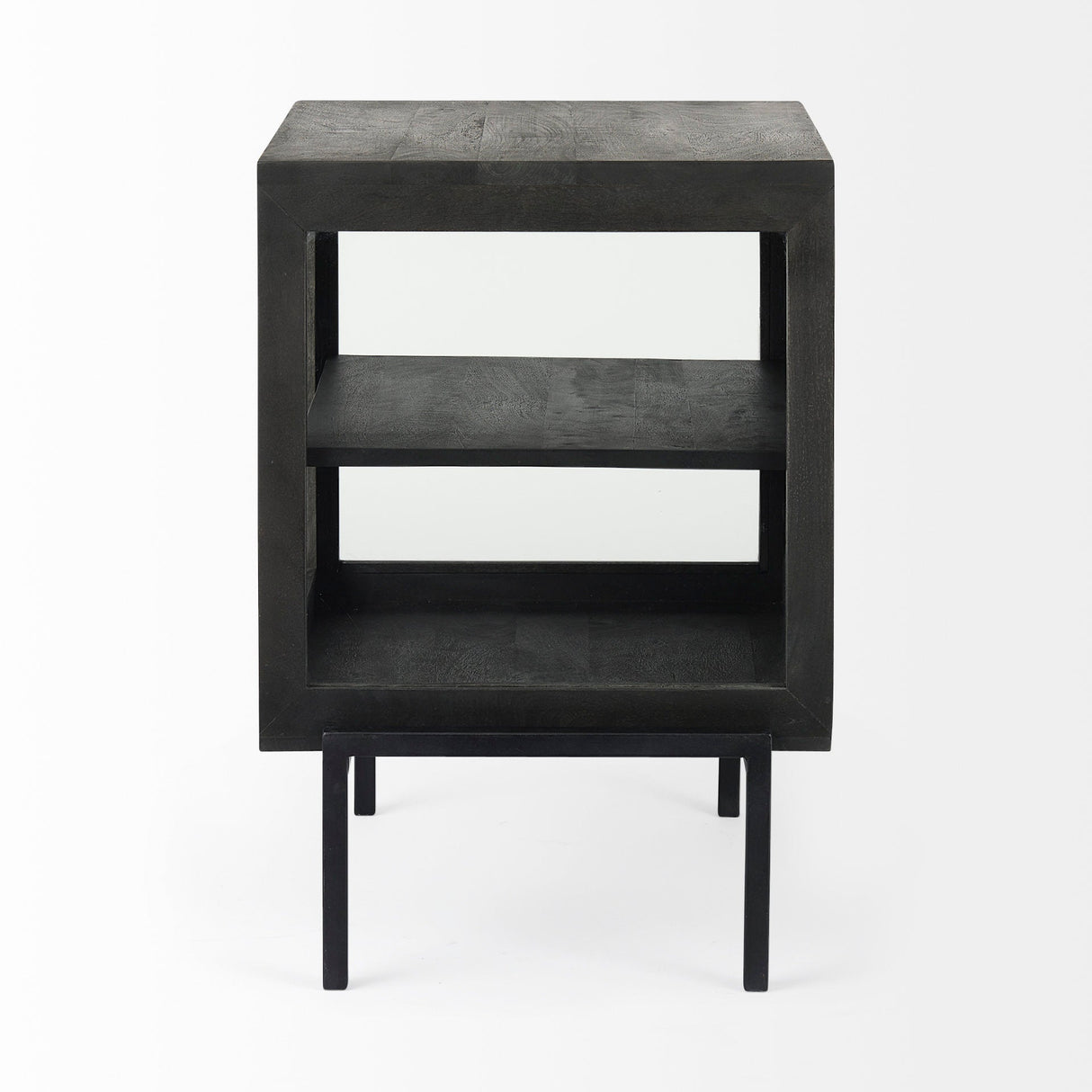 Arelius Black-Brown Wood W/ Black Metal Frame End/Side Table by Mercana at Eve Furniture