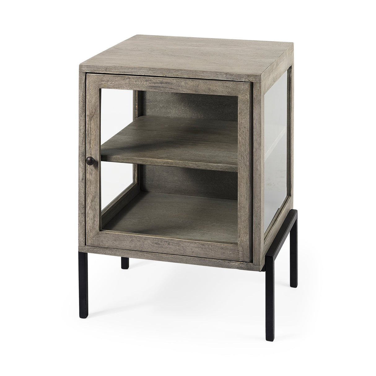 Arelius Gray Wood W/ Black Metal Frame End/Side Table by Mercana at Eve Furniture