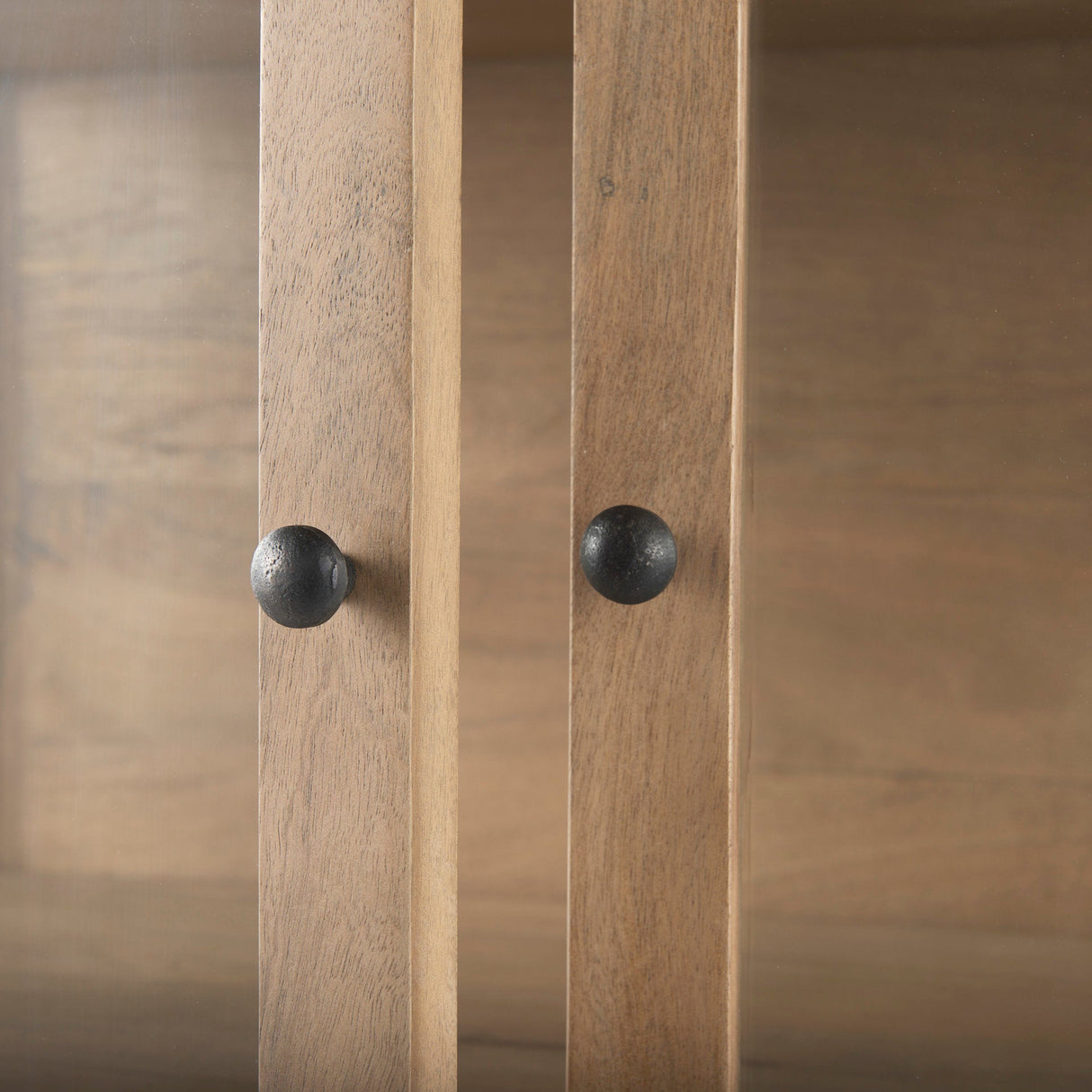 Arelius Light Brown Wood W/ Black Metal Base Display Cabinet by Mercana at Eve Furniture