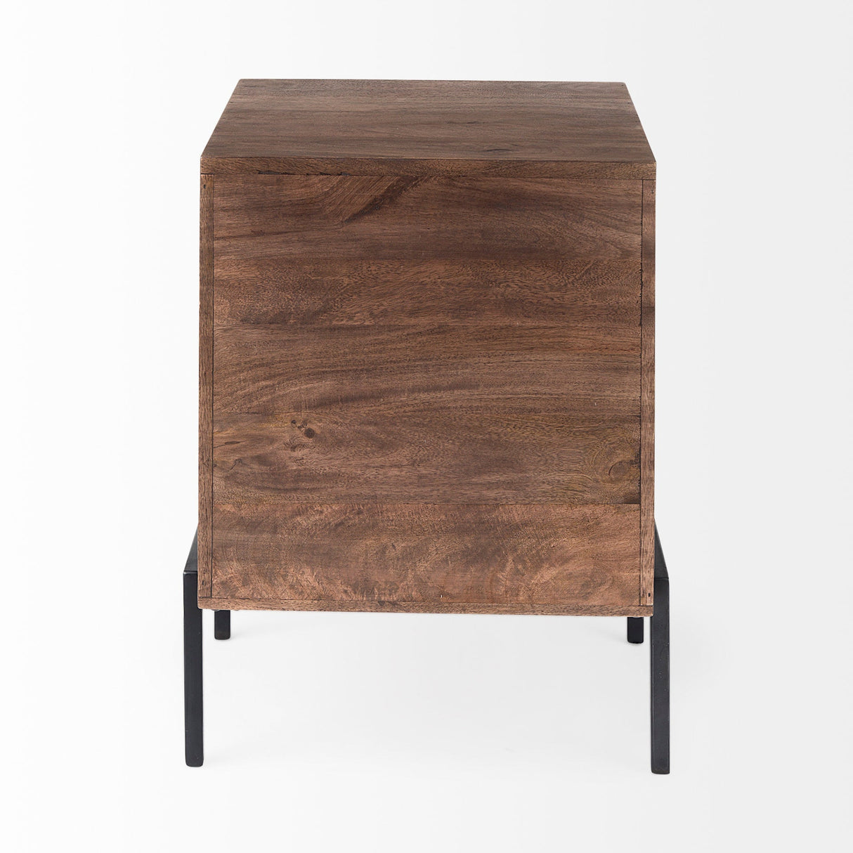 Arelius Medium Brown Wood W/ Black Metal Frame End/Side Table by Mercana at Eve Furniture