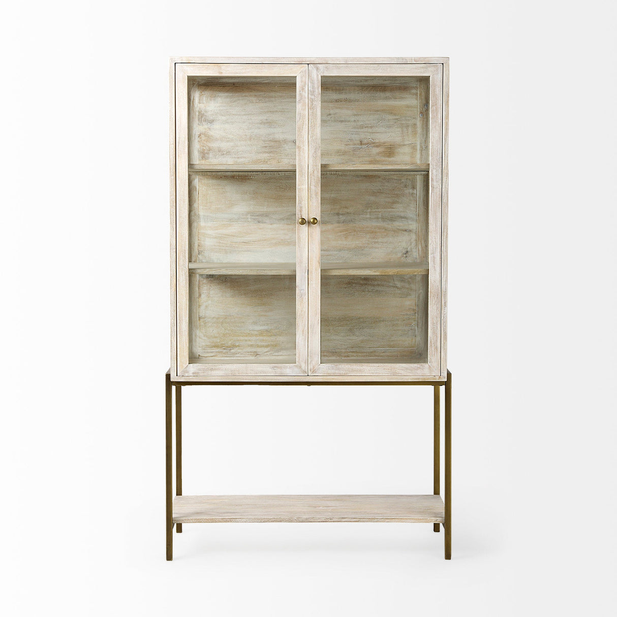 Arelius White Wood W/ Gold Metal Base Display Cabinet by Mercana at Eve Furniture