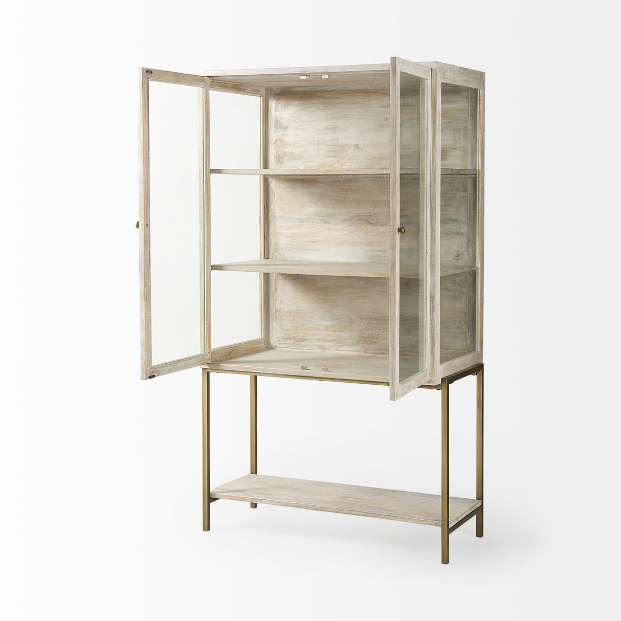 Arelius White Wood W/ Gold Metal Base Display Cabinet by Mercana at Eve Furniture