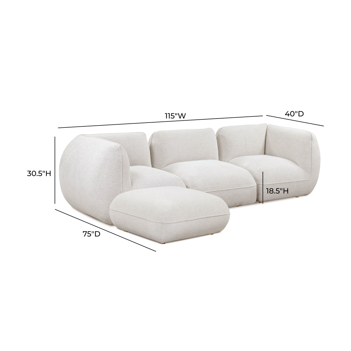 Arezza 4-Piece Stone White Contract-Grade Basketweave Chenille Modular Sectional by TOV Furniture at Eve Furniture