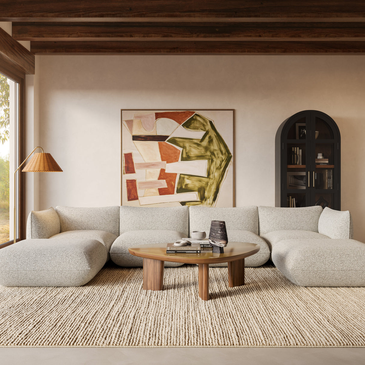 Arezza Stone White Contract-Grade Basketweave Chenille Modular U-Chaise Sectional by TOV Furniture at Eve Furniture