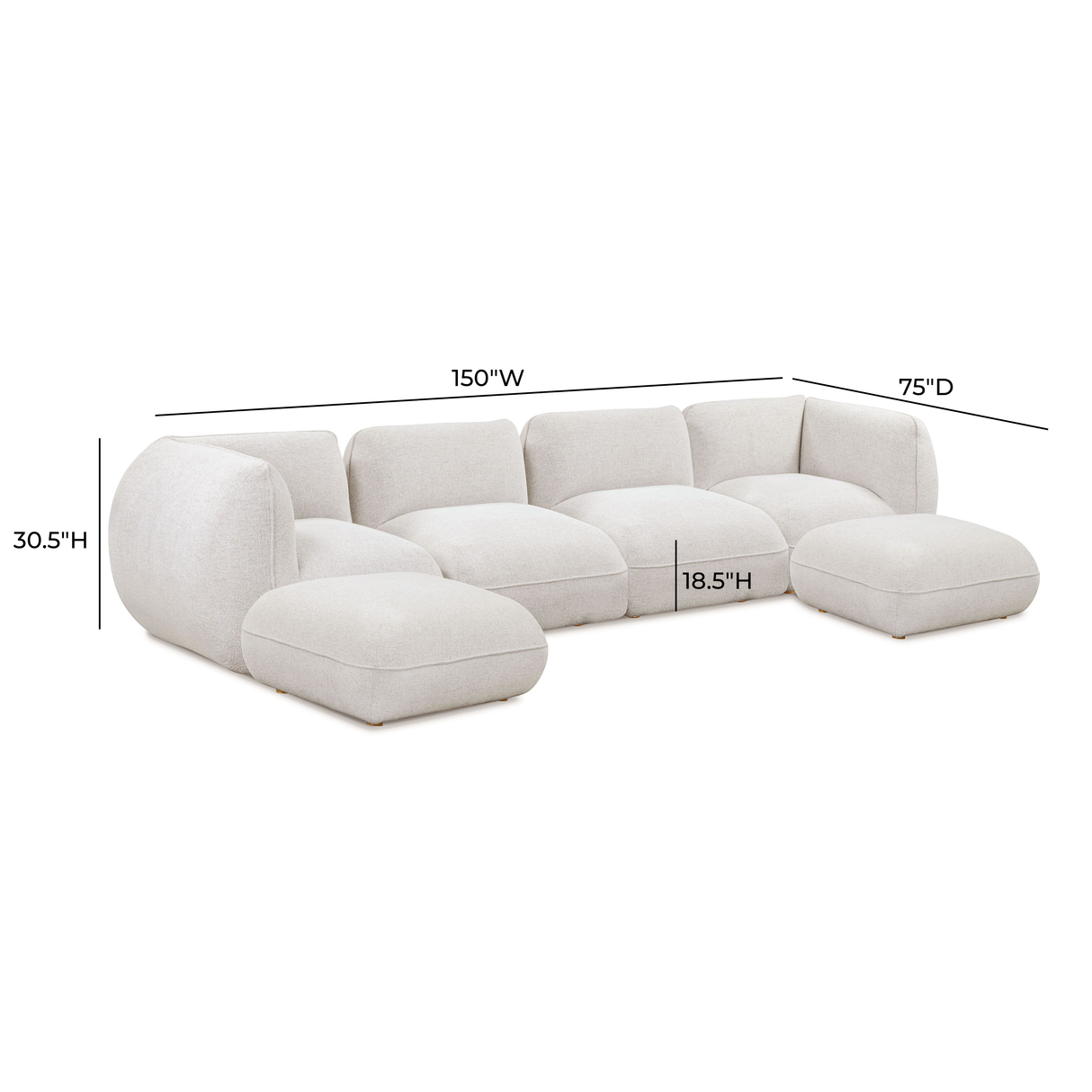 Arezza Stone White Contract-Grade Basketweave Chenille Modular U-Chaise Sectional by TOV Furniture at Eve Furniture