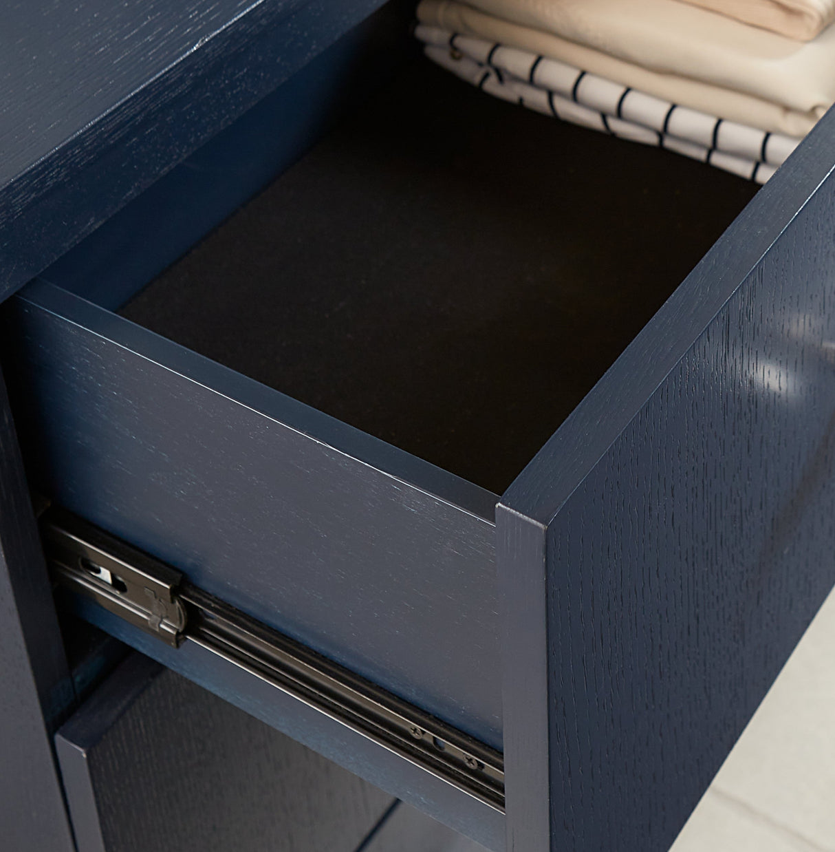 Argento Five Drawer Chest in Navy Blue and Burnished Brass by Modus Furniture at Eve Furniture