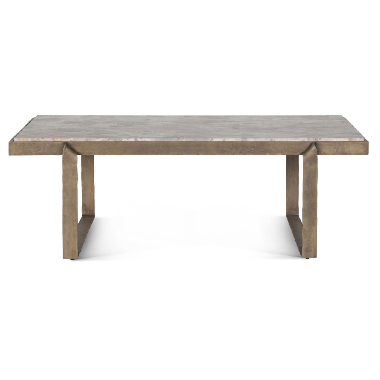 Argos 49" Large Coffee Table with Beige Marble Top and Antique Brass Base by Home Trends & Design at Eve Furniture
