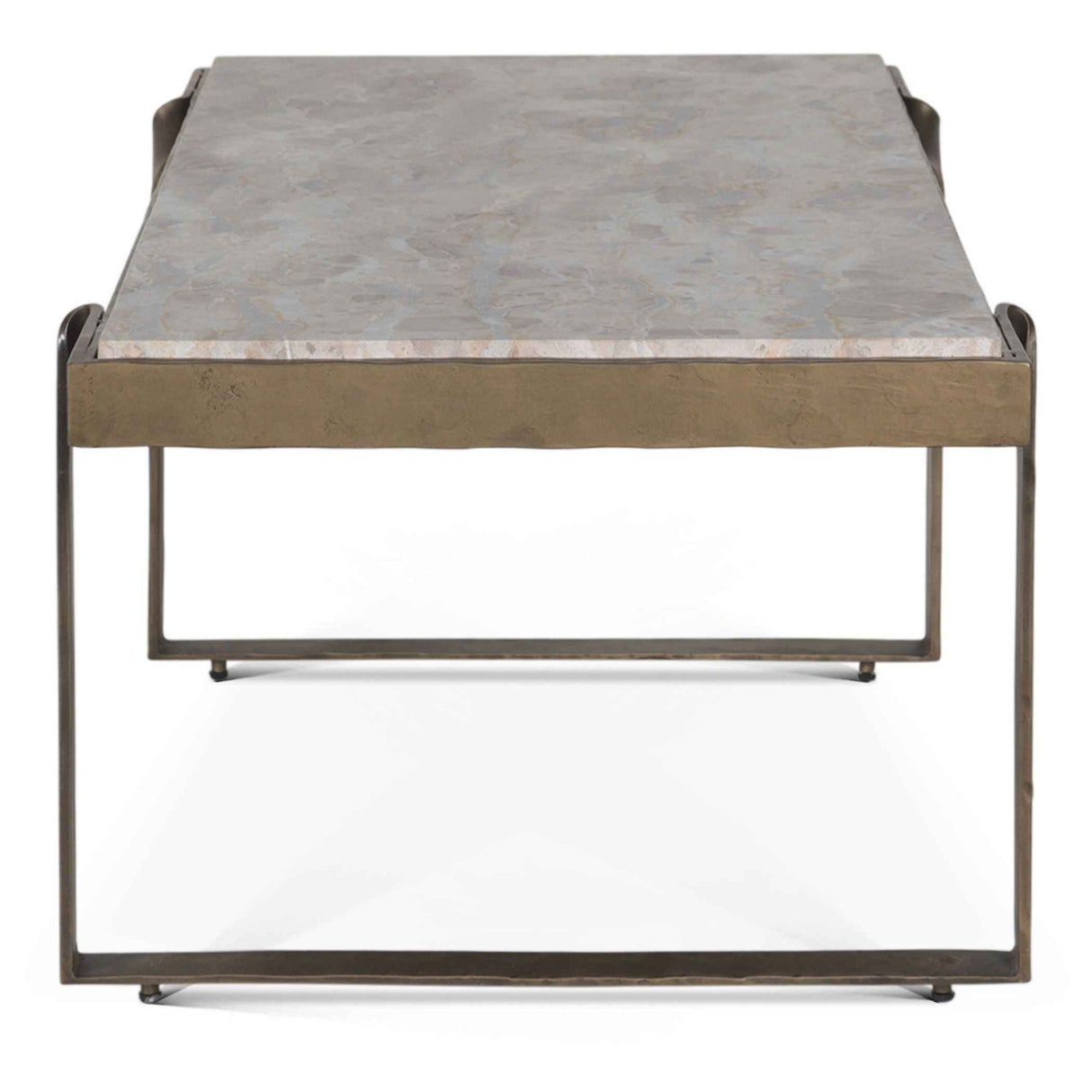Argos 49" Large Coffee Table with Beige Marble Top and Antique Brass Base by Home Trends & Design at Eve Furniture