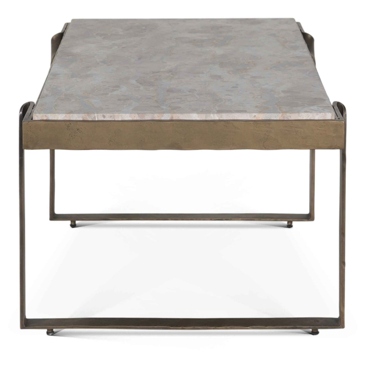 Argos 49" Large Coffee Table with Beige Marble Top and Antique Brass Base by Home Trends & Design at Eve Furniture