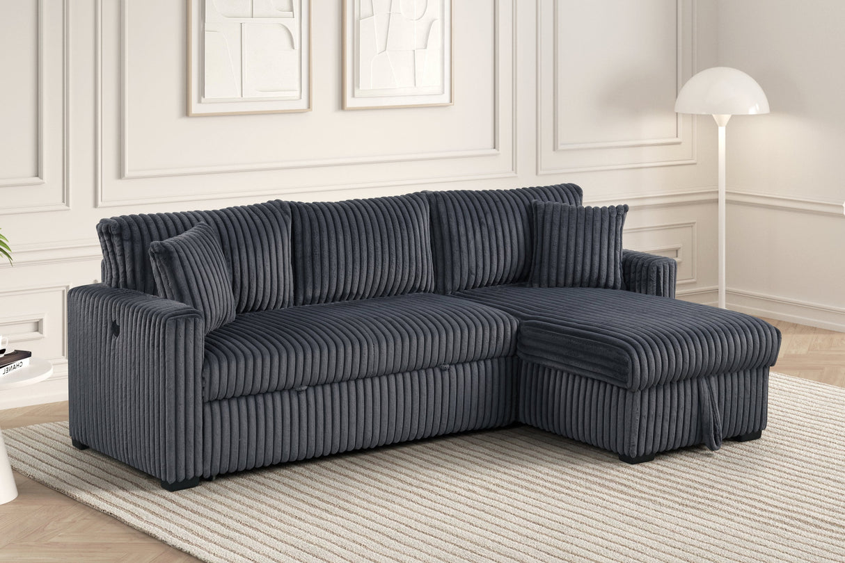 Aria Charcoal Sectional With Pull-Out Bed & Storage Chaise by Happy Homes at Eve Furniture
