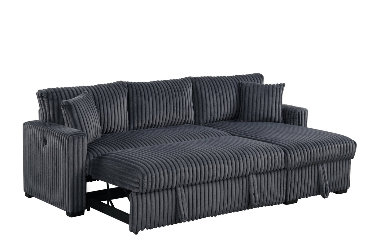 Aria Charcoal Sectional With Pull-Out Bed & Storage Chaise by Happy Homes at Eve Furniture