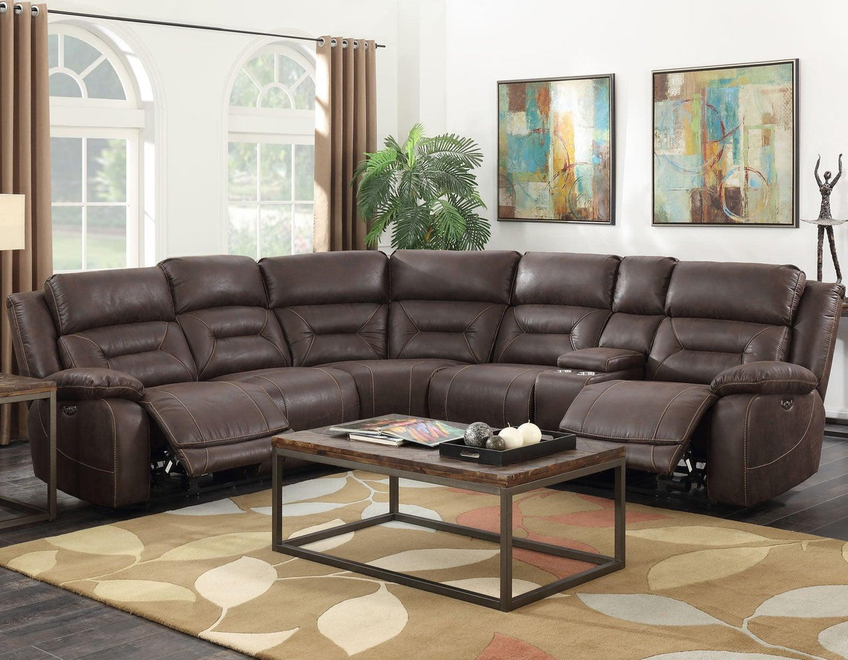 Aria Saddle Brown 3-Piece Dual-Power Reclining Sectional by Steve Silver at Eve Furniture