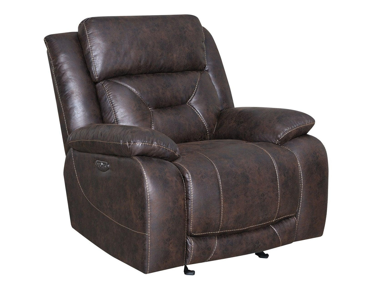 Aria Saddle Brown Dual-Power Recliner by Steve Silver at Eve Furniture