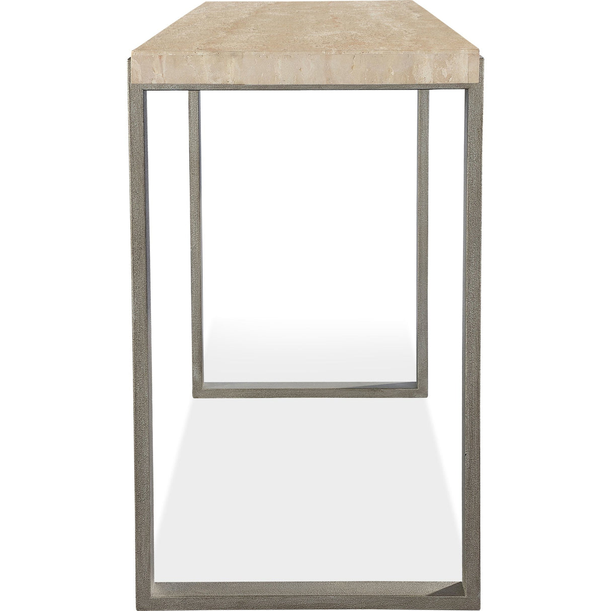 Ariela Natural Travertine Console Table with Bronze Metal Base by Modus Furniture at Eve Furniture