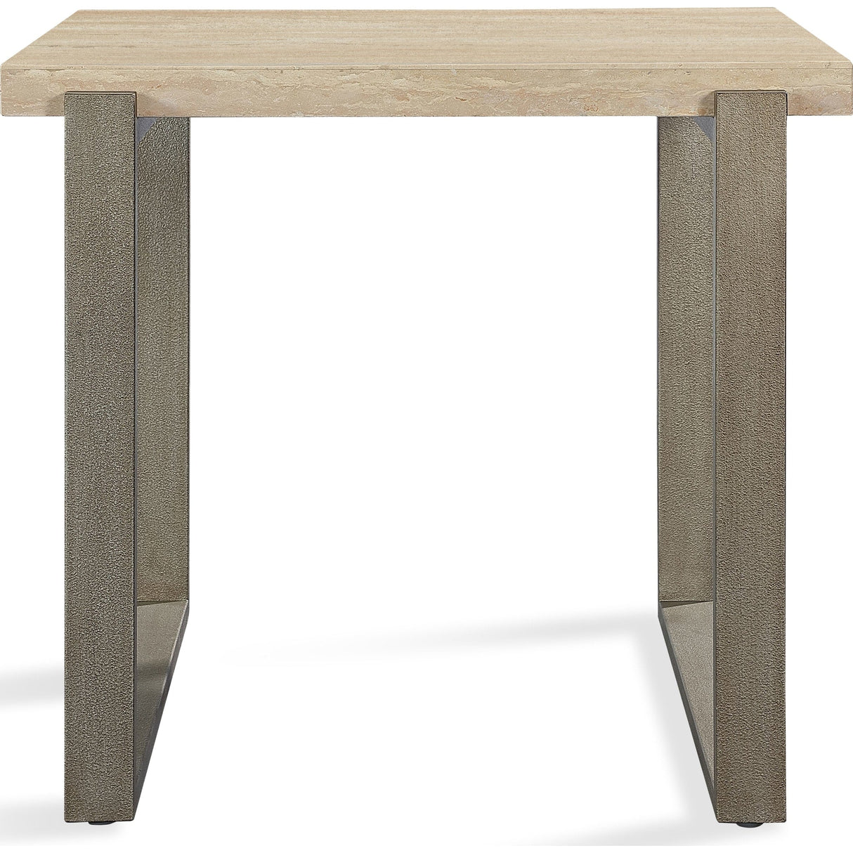 Ariela Natural Travertine End Table with Bronze Metal Base by Modus Furniture at Eve Furniture