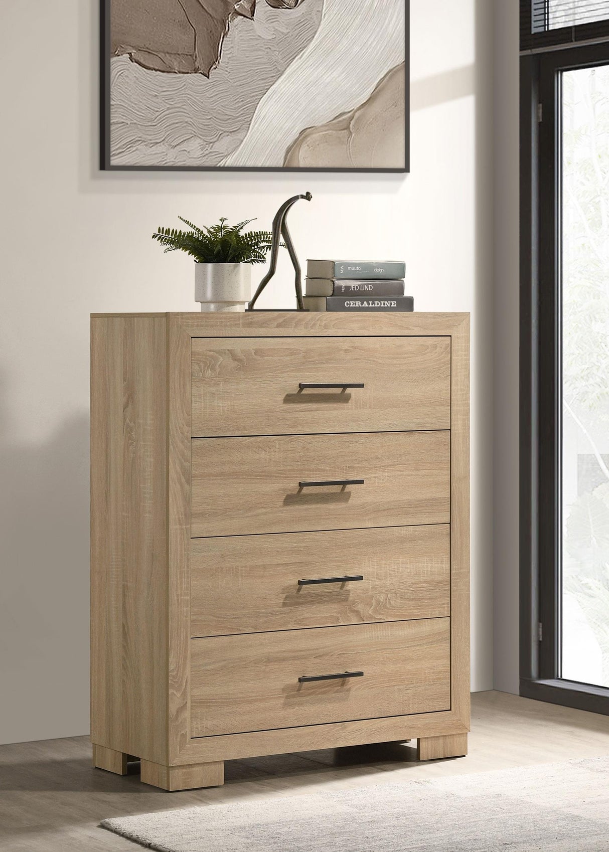 Arielle Light Oak 4-Drawer Bedroom Chest of Drawers by Coaster at Eve Furniture