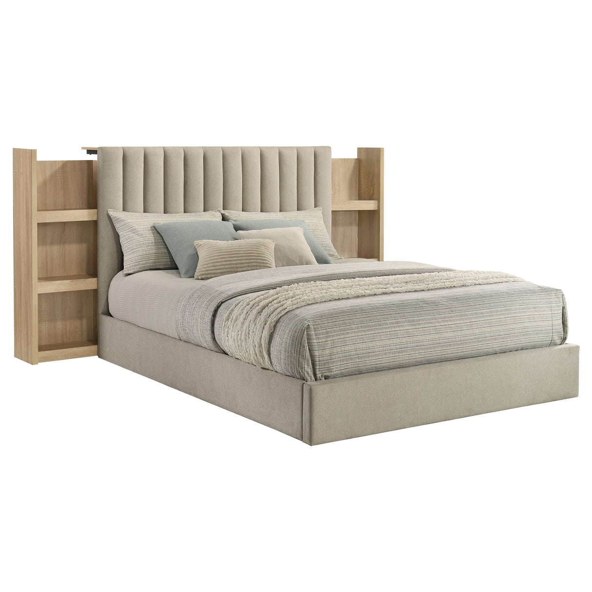 Arielle Light Oak Eastern King Bookcase Panel Storage Bed by Coaster at Eve Furniture