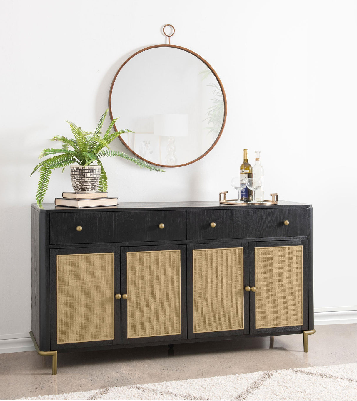 Arini Black 2-Drawer Cane Door Dining Sideboard Server by Coaster at Eve Furniture
