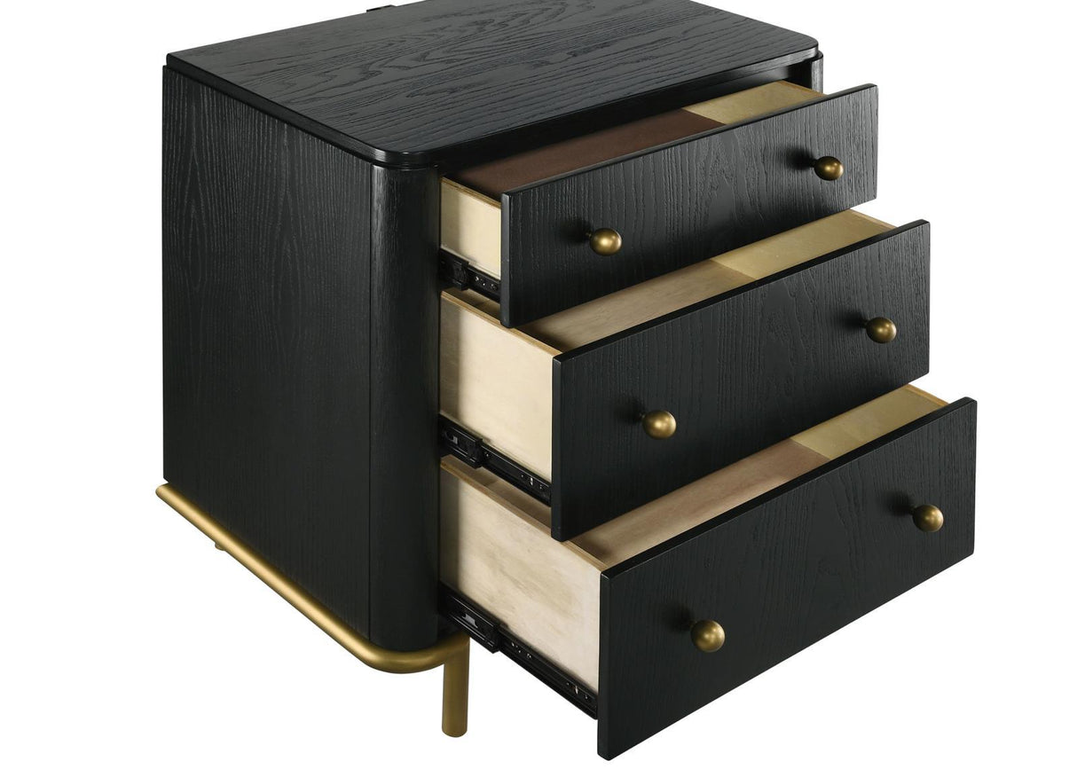 Arini Black 3-drawer Nightstand Bedside Table with USB Outlet by Coaster at Eve Furniture