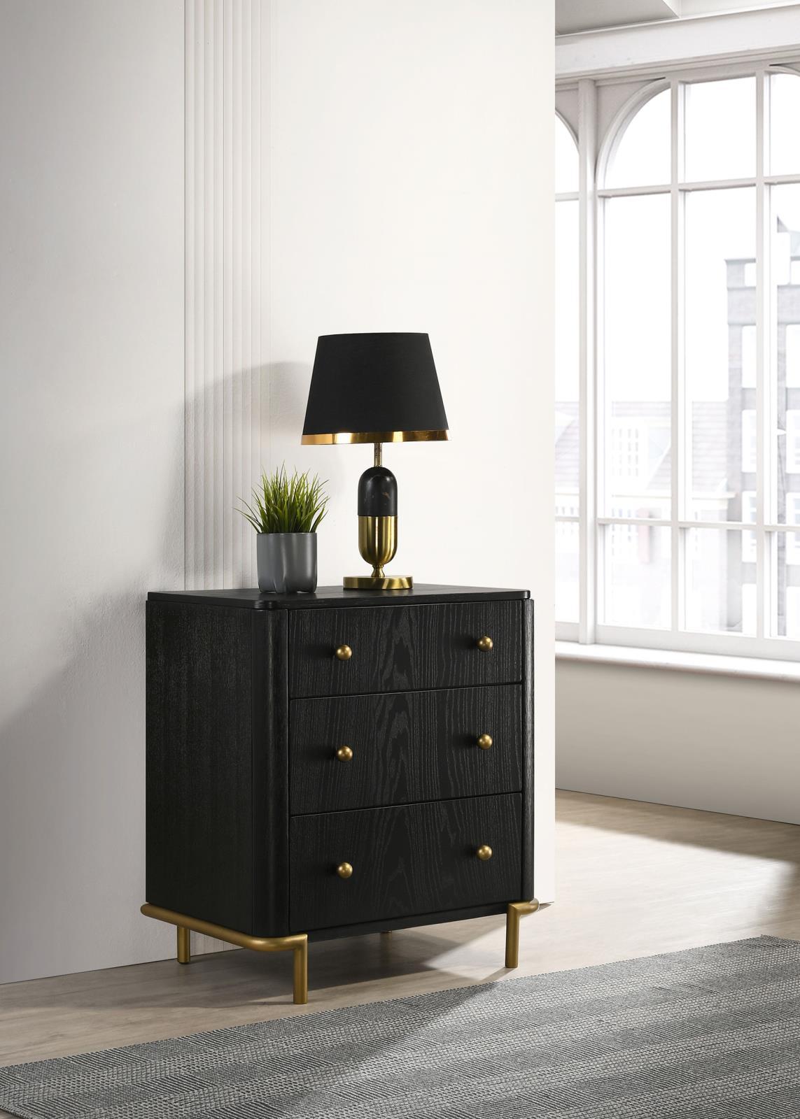 Arini Black 3-drawer Nightstand Bedside Table with USB Outlet by Coaster at Eve Furniture