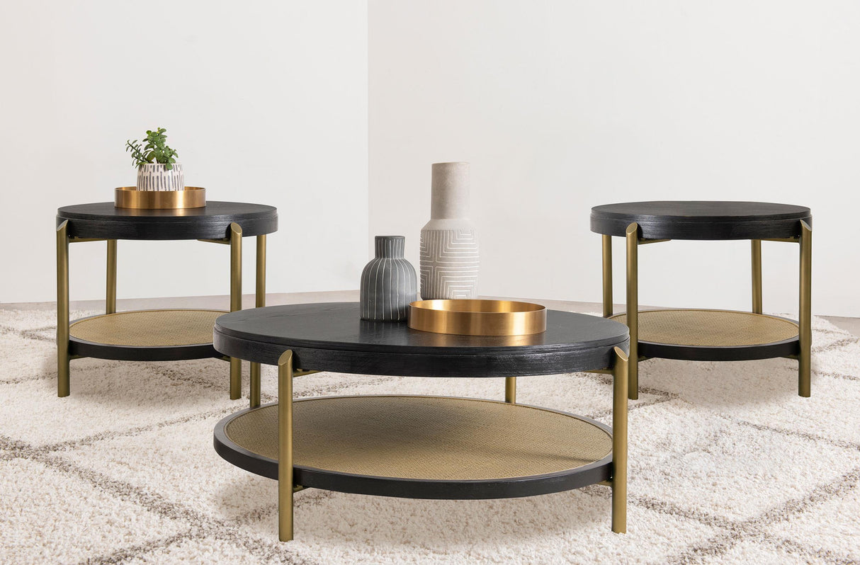 Arini Black 3-Piece Round Coffee and End Table Set by Coaster at Eve Furniture