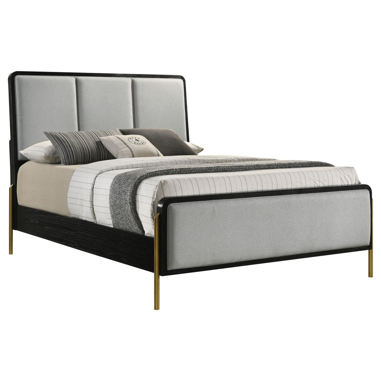 Arini Black and Grey Queen Bed with Upholstered Headboard by Coaster at Eve Furniture