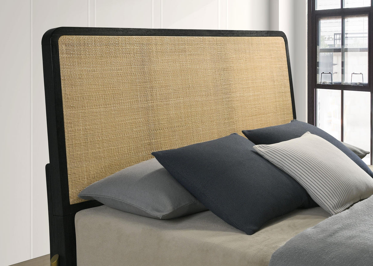 Arini Black and Natural Rattan California King Panel Bed by Coaster at Eve Furniture