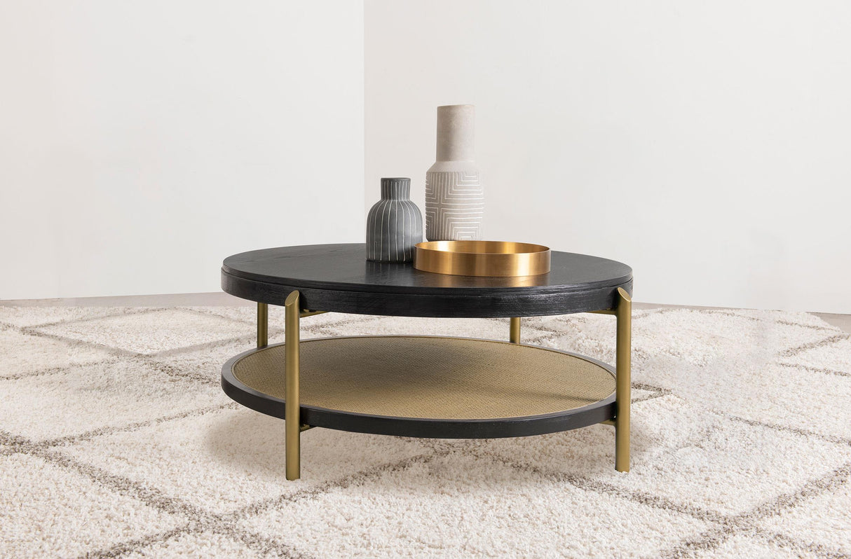 Arini Black Round Coffee Table With Storage Shelf by Coaster at Eve Furniture