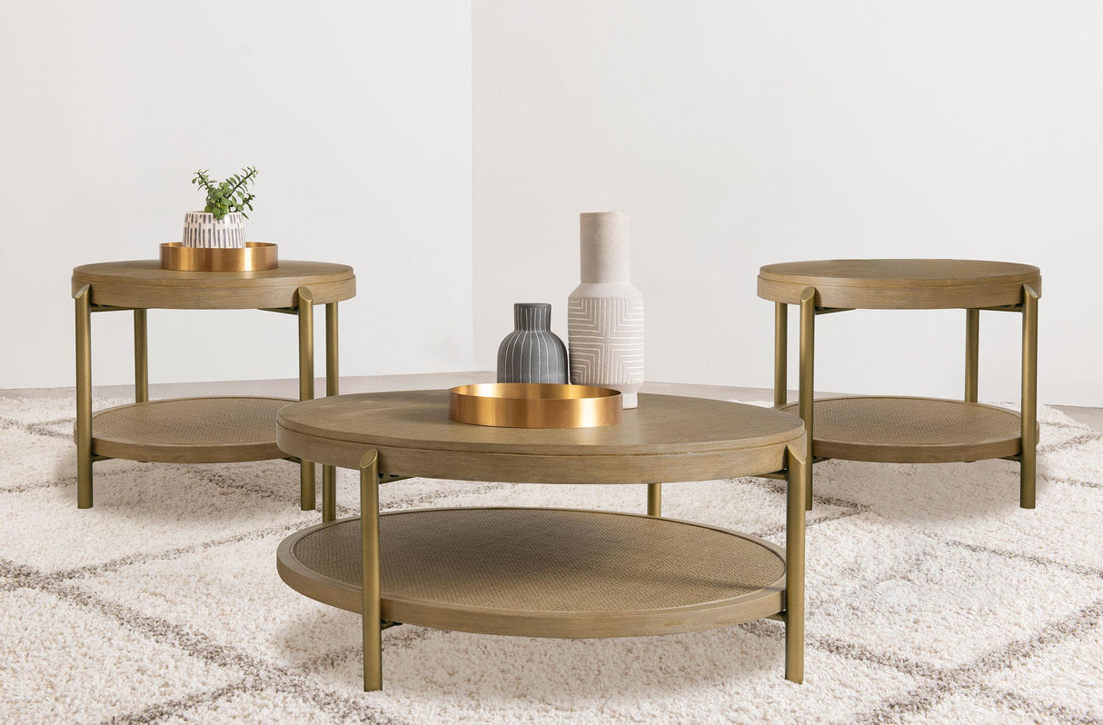 Arini Sand Wash 3-Piece Round Coffee and End Table Set by Coaster at Eve Furniture