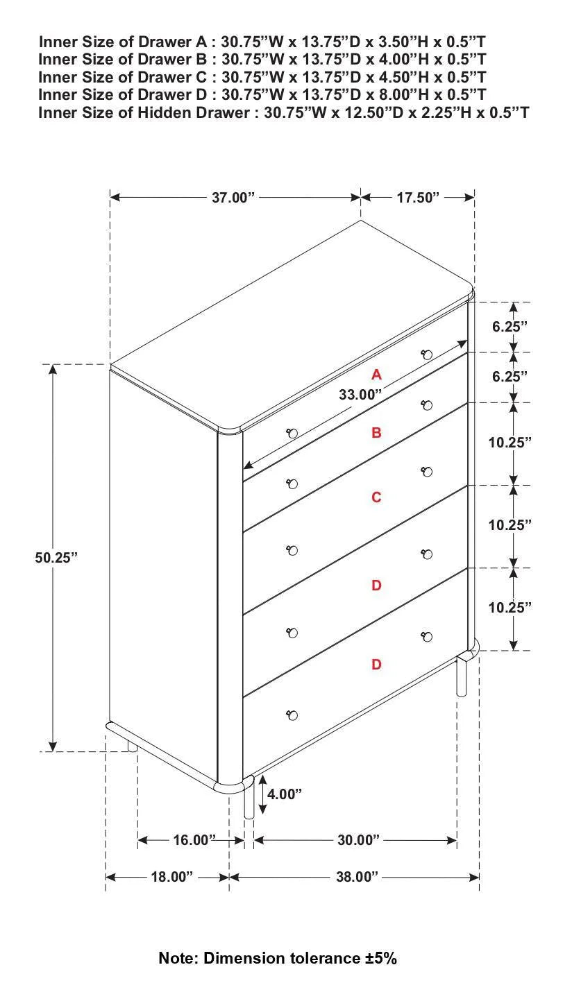 Arini Sand Wash 5-Drawer Chest by Coaster at Eve Furniture