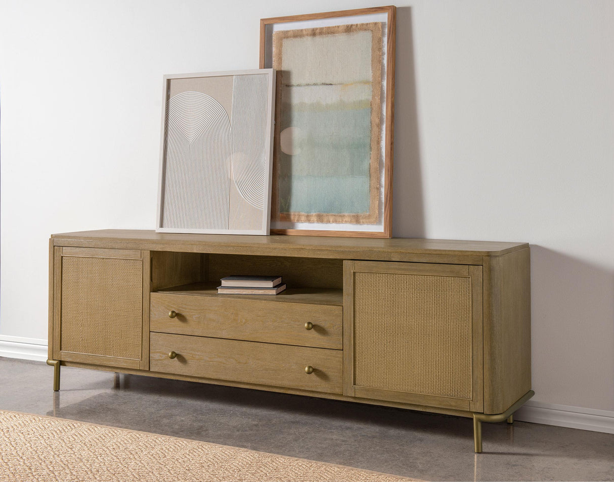 Arini Sand Wash Rattan Cane 2-door TV Stand Media Console by Coaster at Eve Furniture