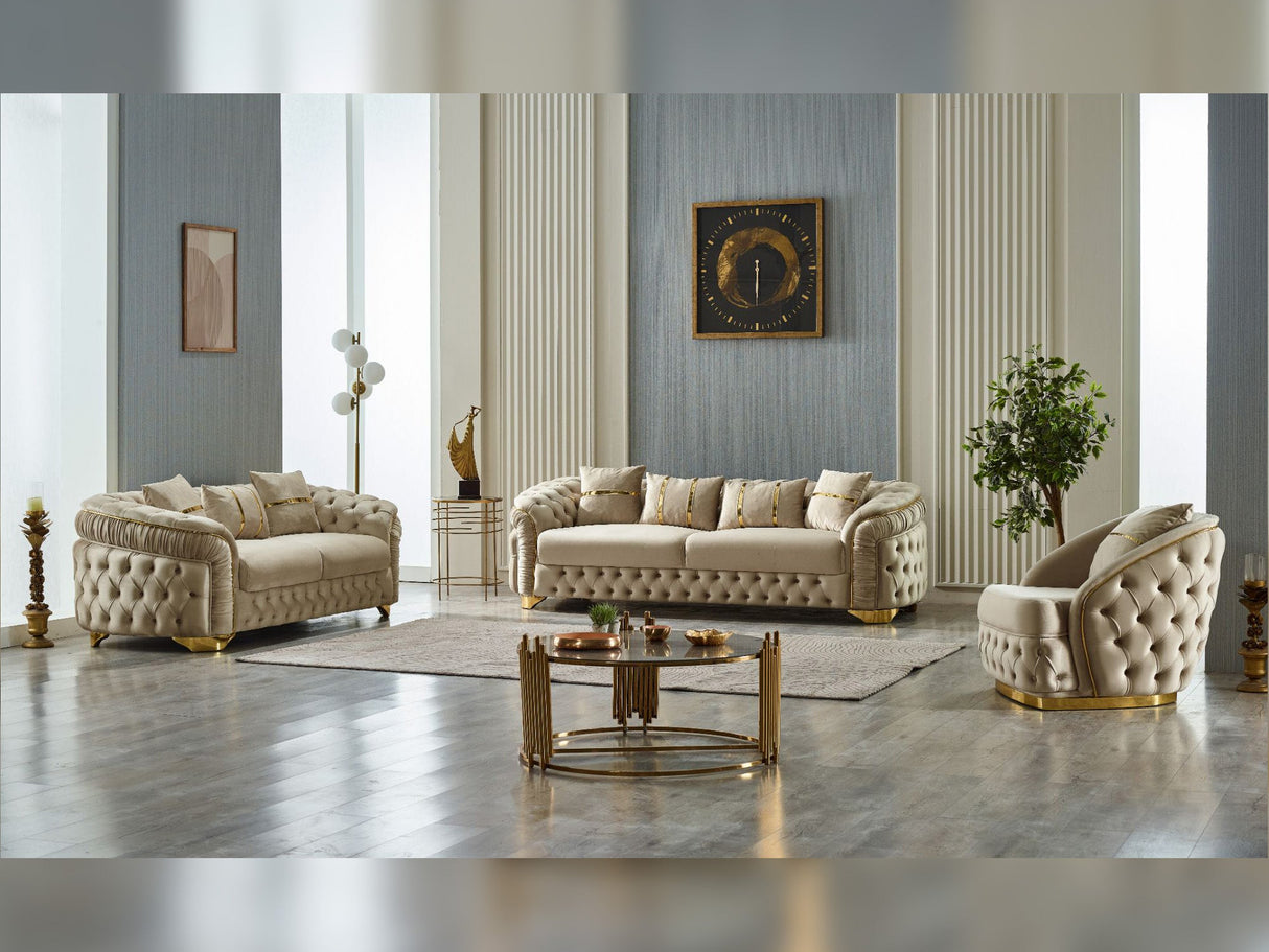 Arizona 3-pieces (Sofa & Loveseat & Chair) Livingroom Set Beige by Furnia at Eve Furniture