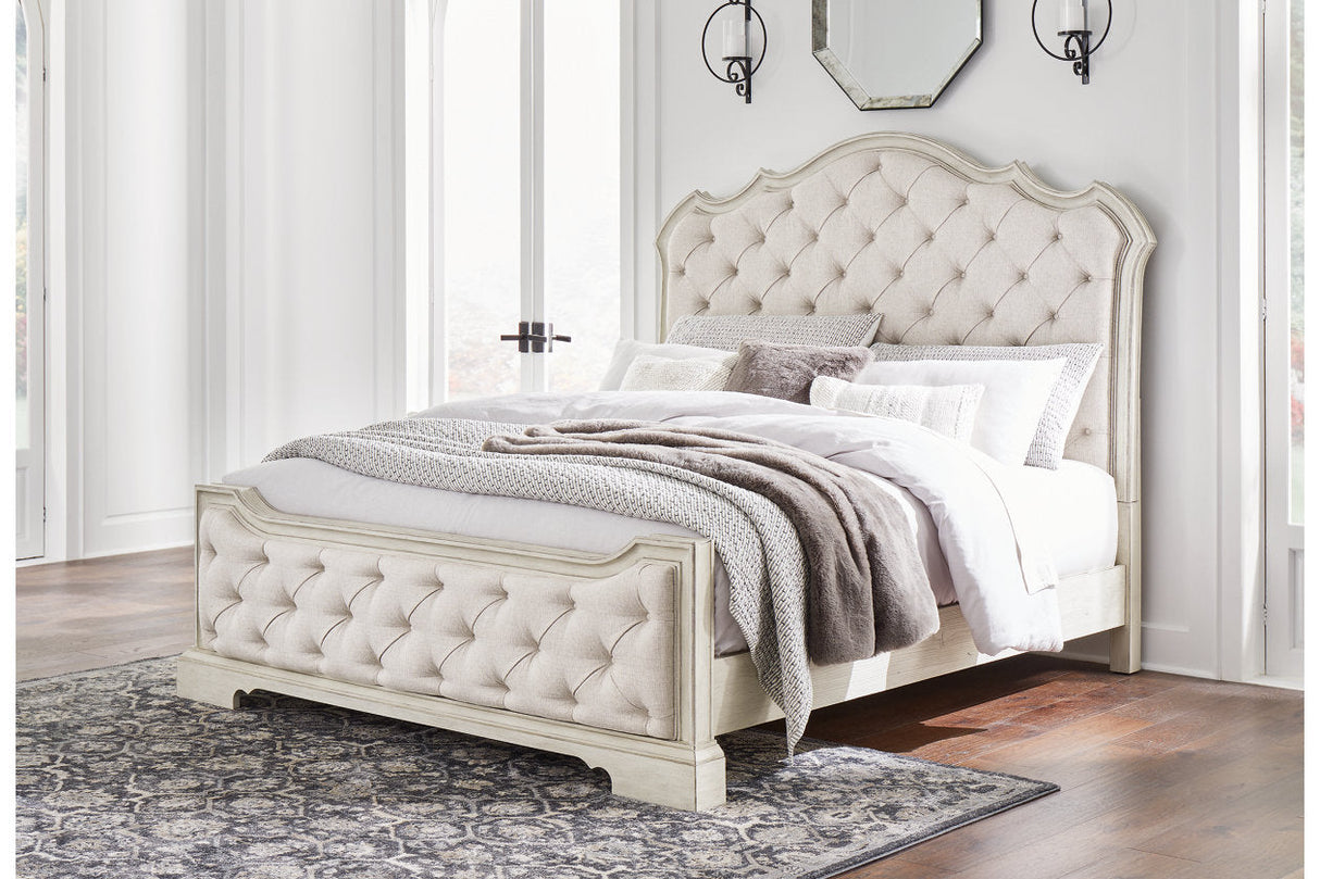 Arlendyne Antique White King Upholstered Panel Bed by Ashley at Eve Furniture