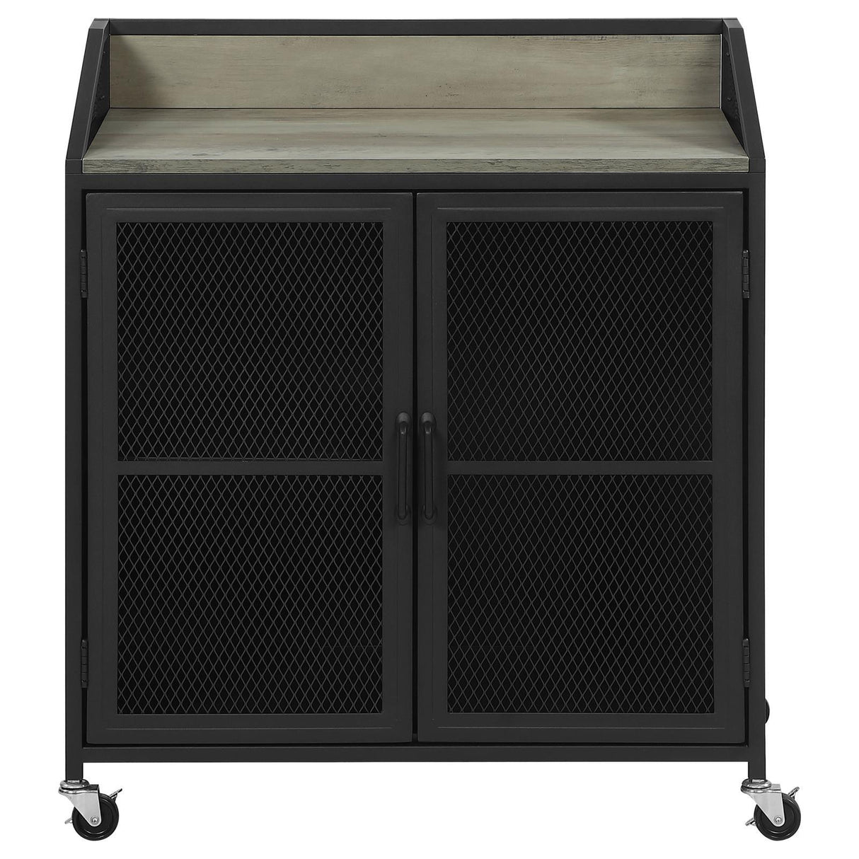 Arlette Gray Wash/Sandy Black Wine Cabinet with Wire Mesh Doors by Coaster at Eve Furniture