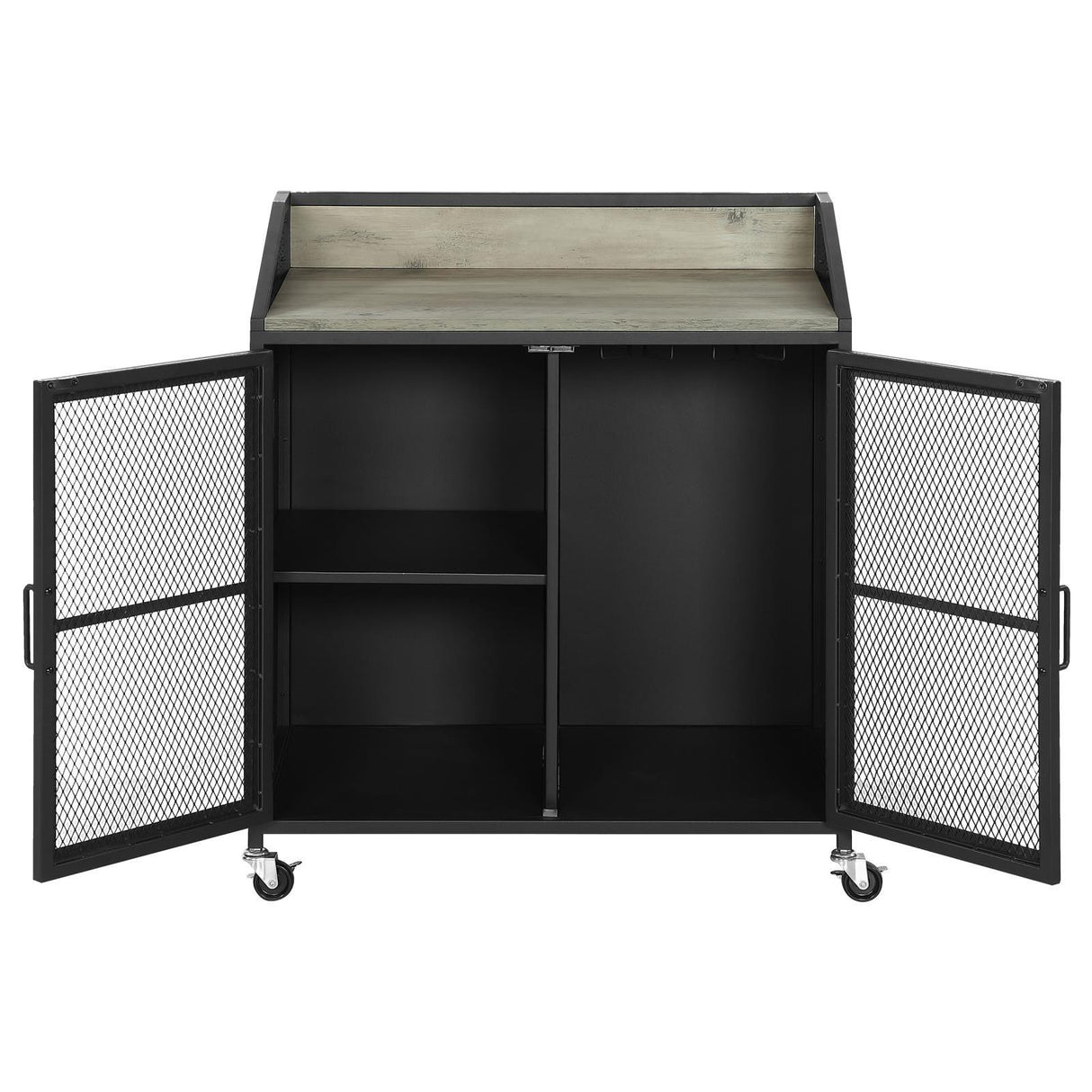 Arlette Gray Wash/Sandy Black Wine Cabinet with Wire Mesh Doors by Coaster at Eve Furniture