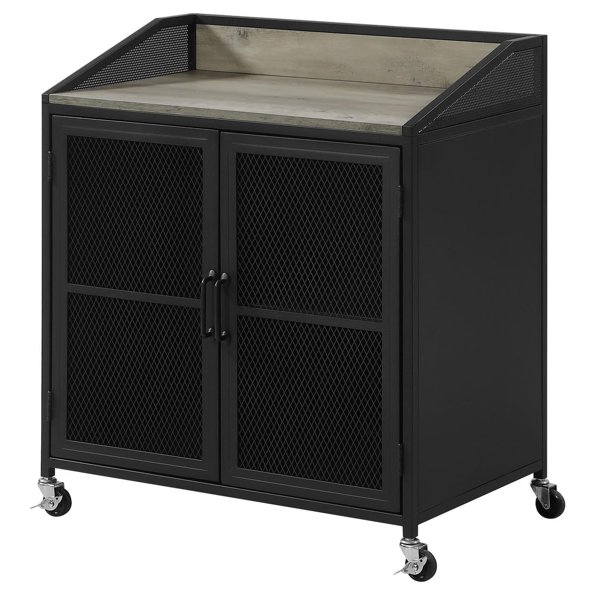 Arlette Gray Wash/Sandy Black Wine Cabinet with Wire Mesh Doors by Coaster at Eve Furniture