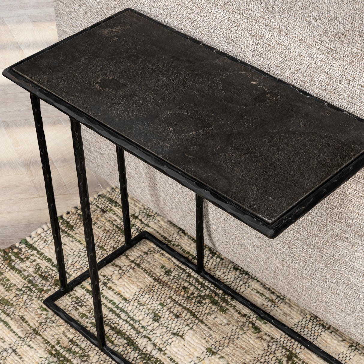 Arlo Accent Table - Hammered Metal/Blue Stone by Classic Home at Eve Furniture