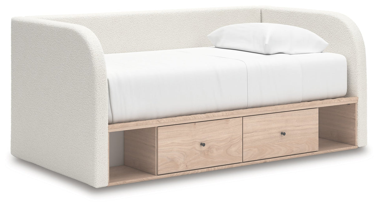Arloster Tan/White Full Upholstered Day Bed with Storage by Ashley at Eve Furniture