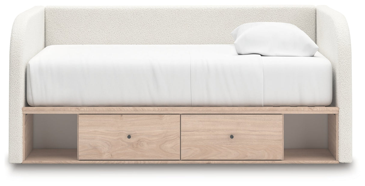 Arloster Tan/White Full Upholstered Day Bed with Storage by Ashley at Eve Furniture