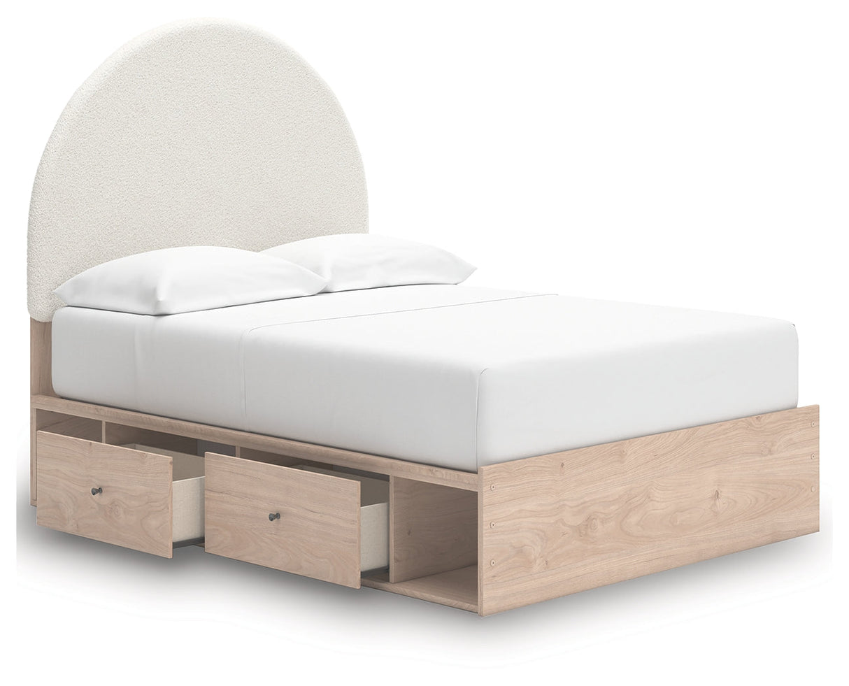 Arloster Tan/White Full Upholstered Platform Bed with Storage by Ashley at Eve Furniture