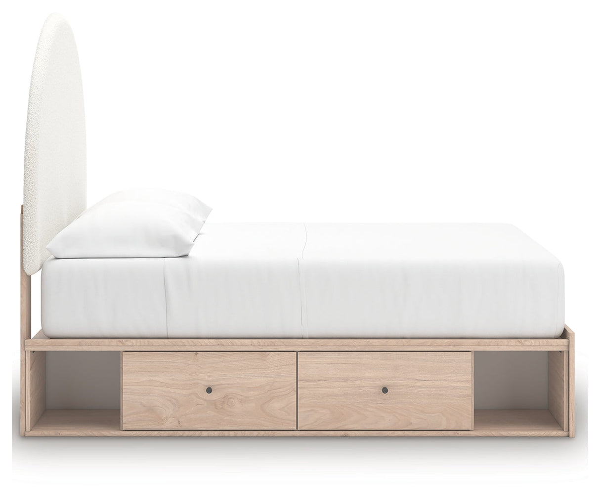 Arloster Tan/White Full Upholstered Platform Bed with Storage by Ashley at Eve Furniture