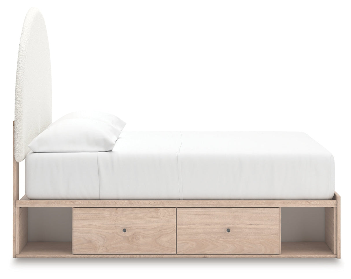 Arloster Tan/White Full Upholstered Platform Bed with Storage by Ashley at Eve Furniture