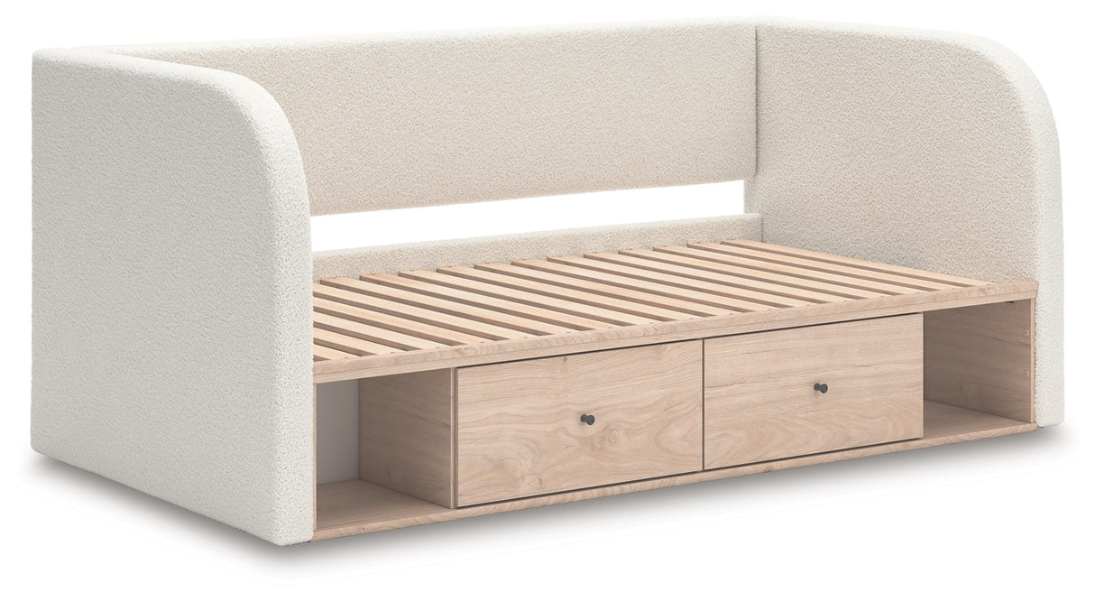 Arloster Tan/White Twin Upholstered Day Bed with Storage by Ashley at Eve Furniture