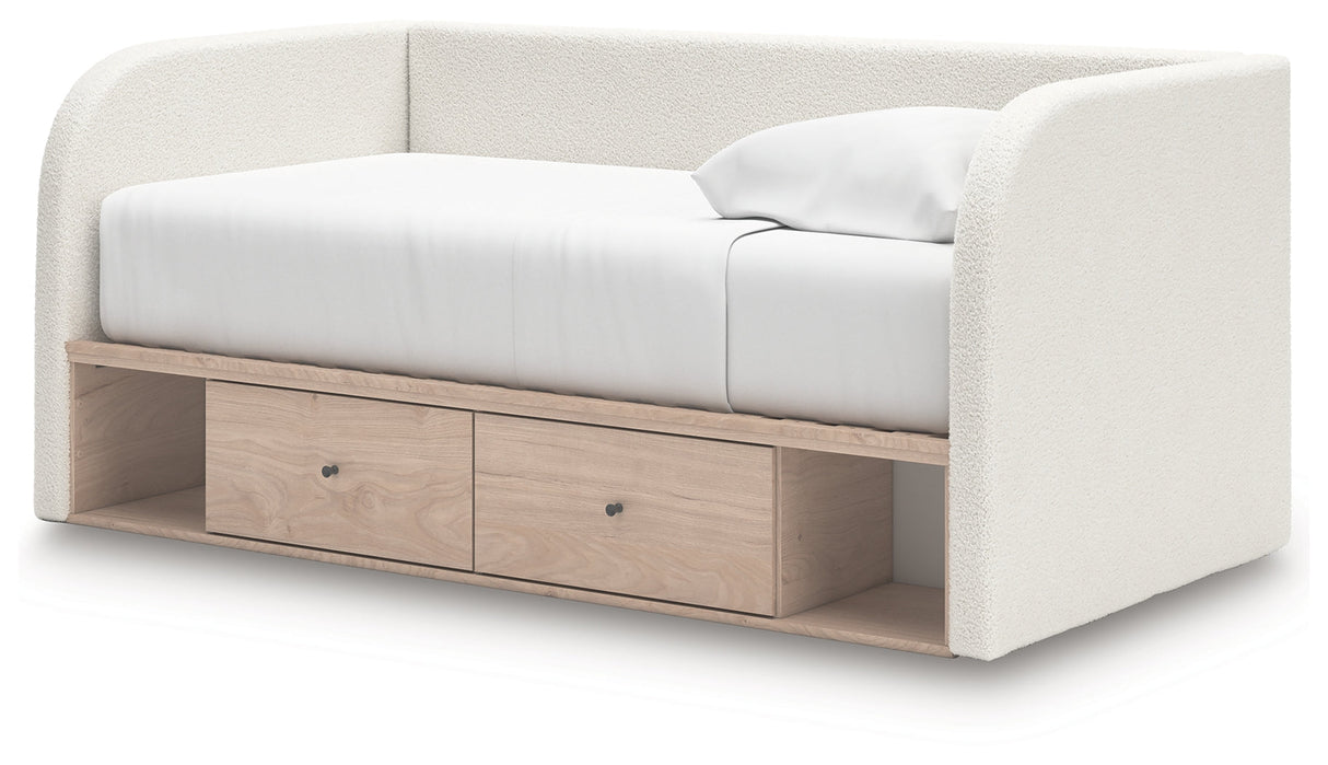 Arloster Tan/White Twin Upholstered Day Bed with Storage by Ashley at Eve Furniture