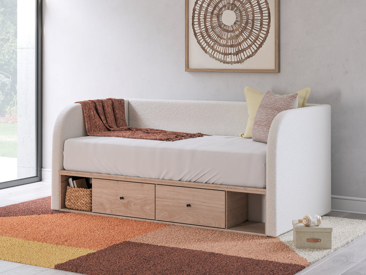 Arloster Tan/White Twin Upholstered Day Bed with Storage by Ashley at Eve Furniture