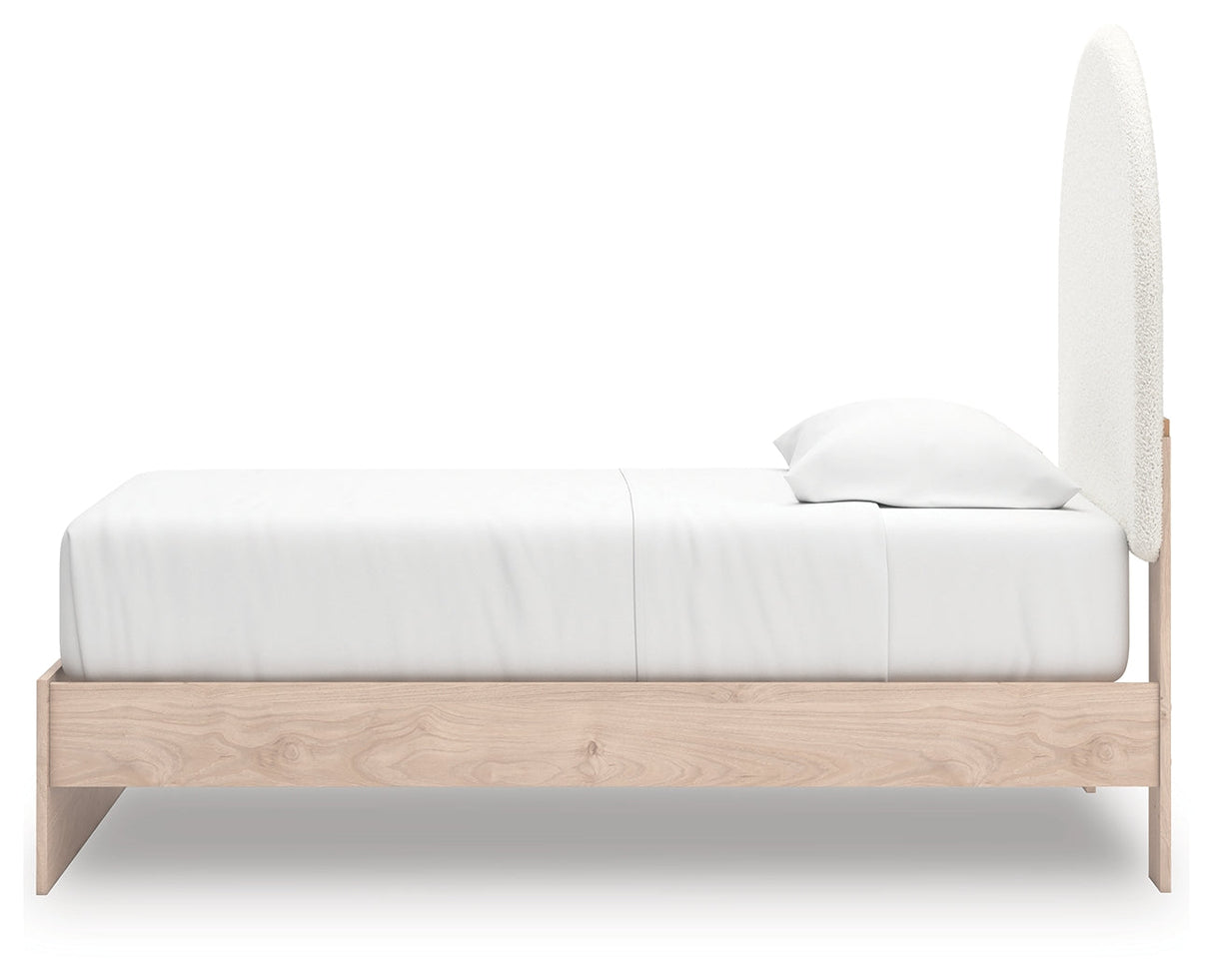 Arloster Tan/White Twin Upholstered Platform Bed by Ashley at Eve Furniture